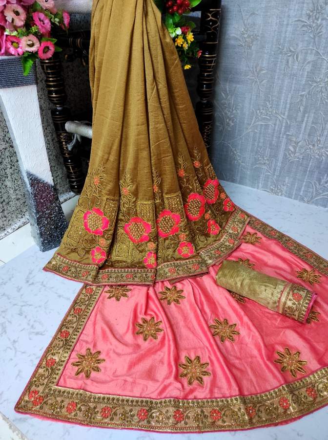 Raja Rani Designer Vichitra Silk Saree with Bangalori Silk Bouse and  Embroidery Lace Border Work Saree Collections